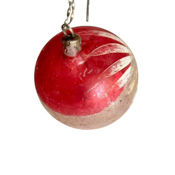 3 Antique Pink Glass Christmas Ornaments With Embossed & Etched Designs Rustic - Picture 9 of 16